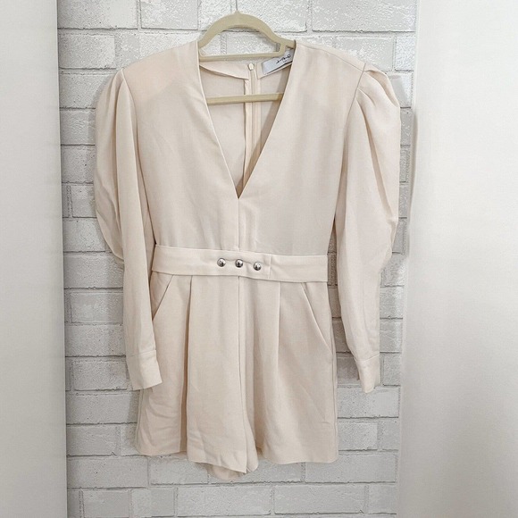 IRO Narma Beige Puff Sleeve Deep V Romper - Picture 4 of 7